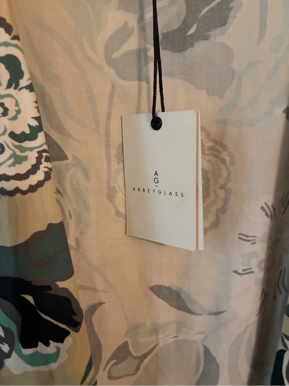 NWT Abbey Glass Diane Wrap Dress in Tan & Teal Floral - Size L - Picture 5 of 6